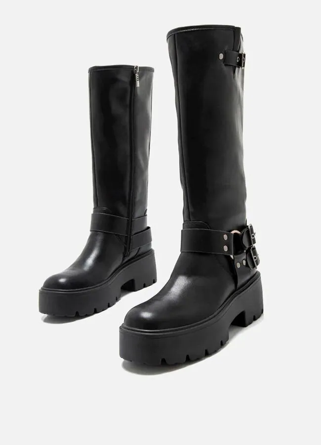 Bottines motardes à talons avec plateforme