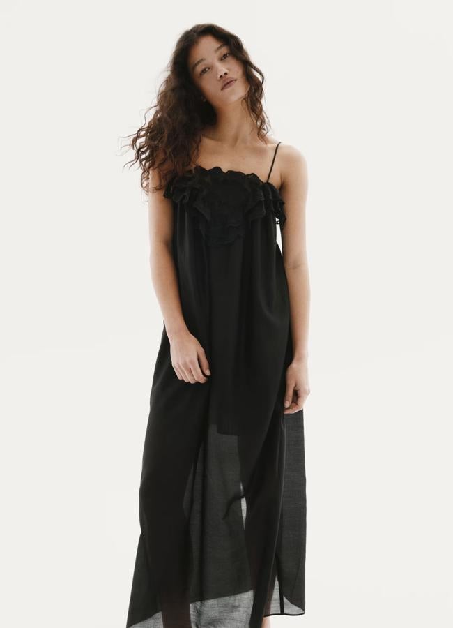 Robe longue brodée noire
